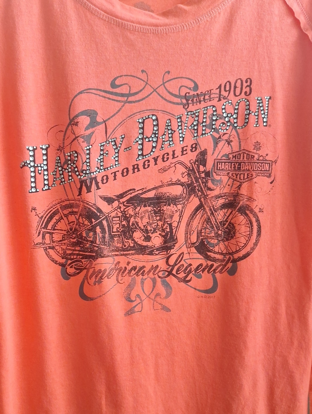 Harley-Davidson Rock N Roll Coral Orange Top - Picture 2 of 6